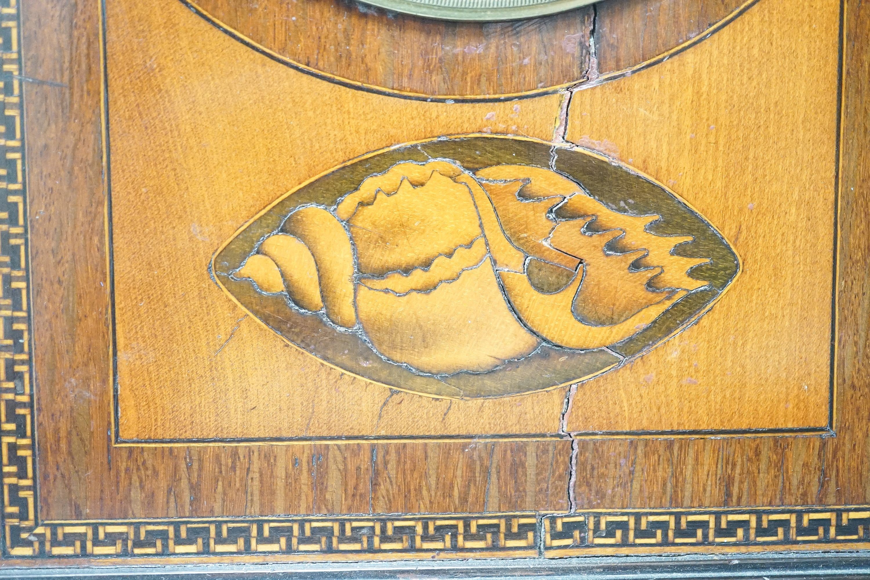 An Edwardian mahogany and marquetry arched mantel clock 30cm